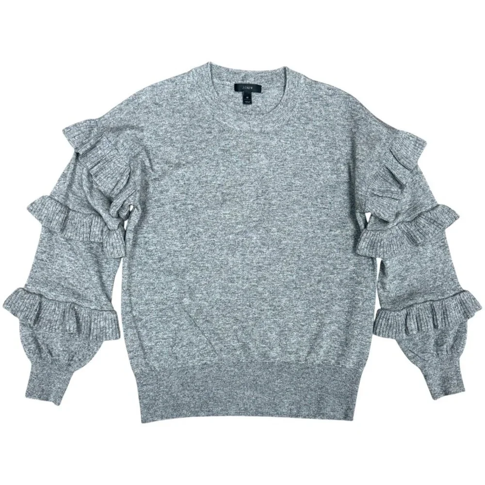 EUC Women's J. CREW Ruffle Sleeves Wool Blend Gray Sweater | Size‎ XS